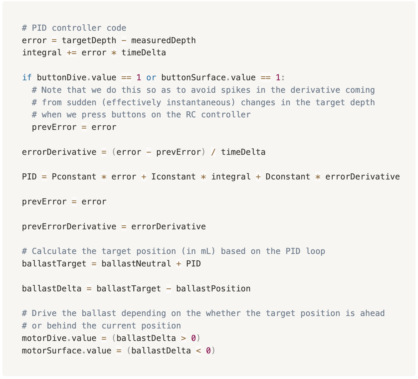 PID controller code